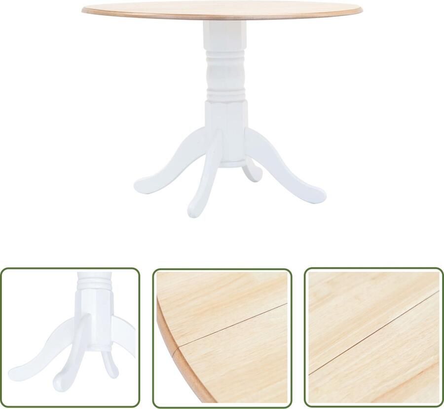 The Living Store Eetkamertafel Massief Rubberwood MDF Blad 106 x 75 cm Wit Bruin Eetkamertafel Salontafel Rubberwood Tafel Witte Tafel Bruine Tafel - Foto 2