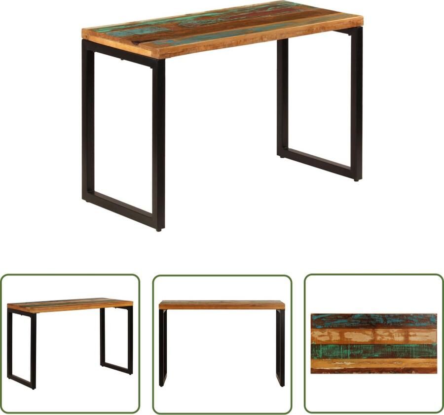 The Living Store Keukentafel Massief gerecycled hout 115 x 55 x 76 cm Staal Eettafel Keuken Diner Salon Industrieel