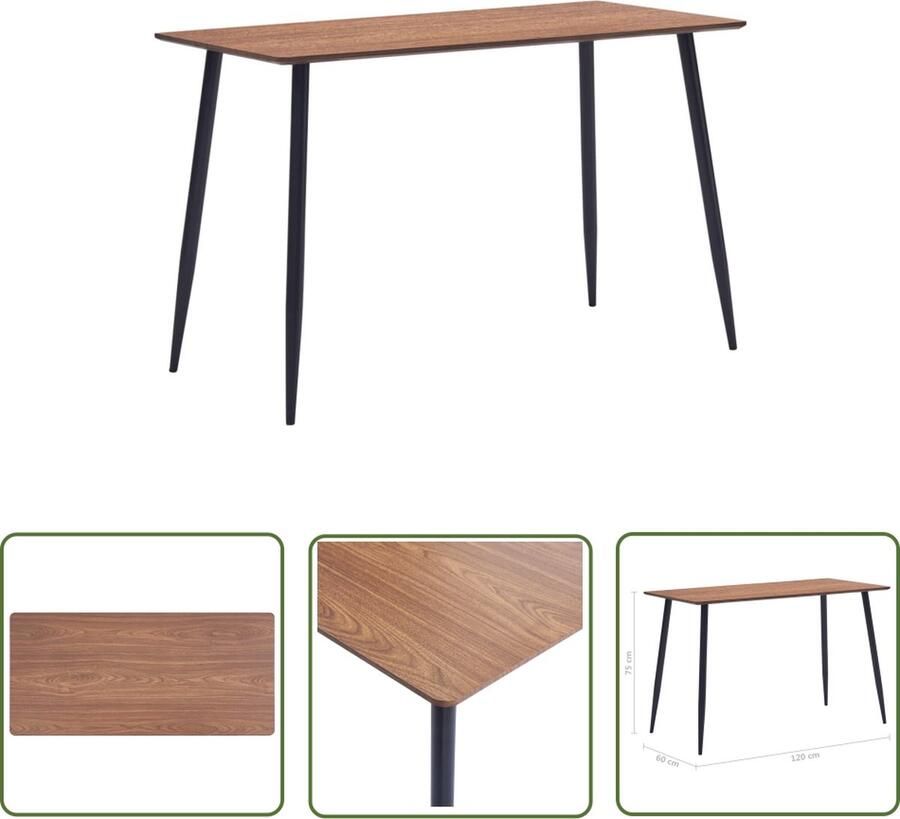 The Living Store Eettafel Tafel 120 x 60 x 75 cm Bruin met houtnerf en zwart MDF tafelblad Gepoedercoat staal Eetkamertafel Eettafel Houten Tafel Bruine Tafel Industriële Tafel - Foto 2