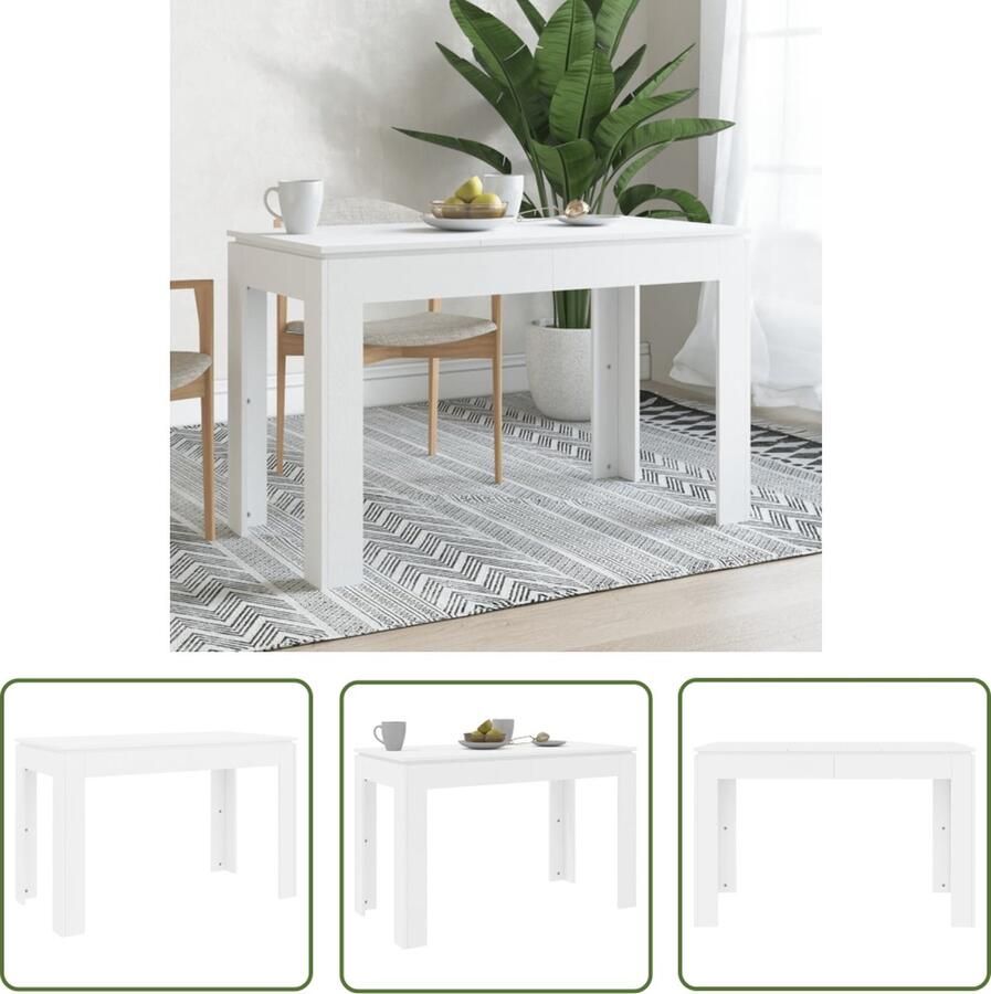 The Living Store Eettafel Wit 120 x 60 x 76 cm Hoogwaardig bewerkt hout Eetkamertafel Eettafel Modern Houten Eettafel Witte Eettafel Witte Meubels - Foto 2