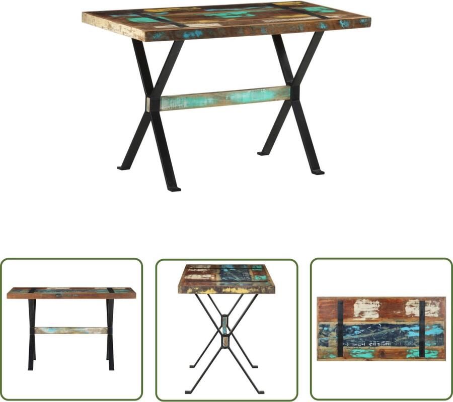 The Living Store Eettafel IndustriÃle Stijl 120x60x76 cm Massief gerecycled hout met zwarte poedercoating Industriele Eettafel Industrieel Vintage Eettafel Herbruikt Hout Eettafel Unieke Eettafel