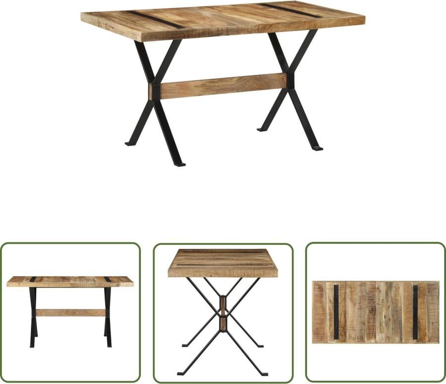 The Living Store IndustriÃle Houten Eettafel 140 x 70 x 76 cm Ruw Mangohout en Staal Industriële Eettafel Eethoek Tafel Mangohout Tafel Metalen Tafelpoten Ruwe Eettafel - Foto 3