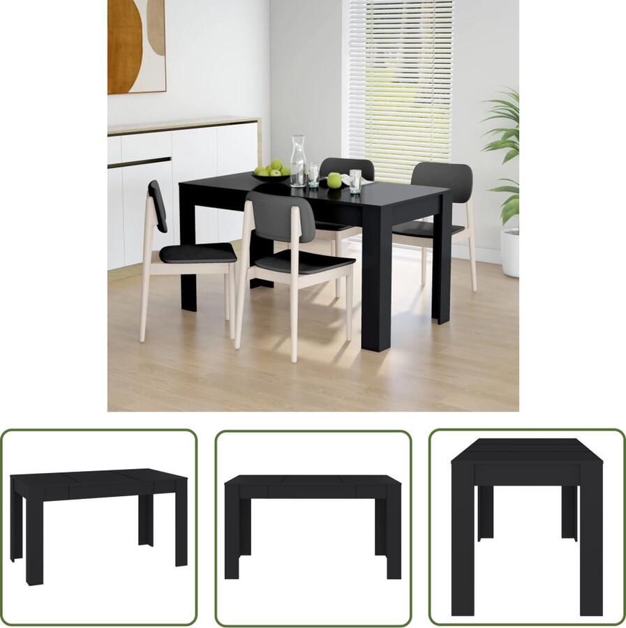 The Living Store Eettafel Keukentafel 140 x 74.5 x 76 cm zwart spaanplaat stabiliteit Eetkamertafel Salontafel Keuken Tafel Houten Tafel Zwarte Tafel - Foto 2
