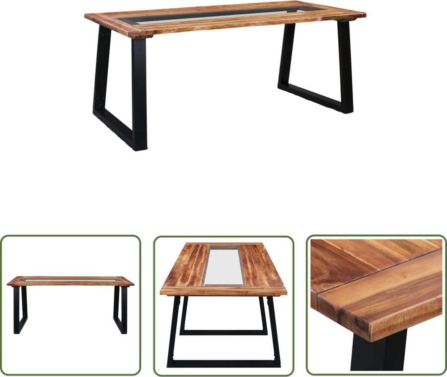 The Living Store IndustriÃle Eetkamertafel 180 x 90 x 75 cm Massief acaciahout Glasdecoratie Gegalvaniseerde metalen poten Industriele Eettafel Acacia Houten Tafel Glase Tafel Eetkamertafel Salontafel - Foto 2