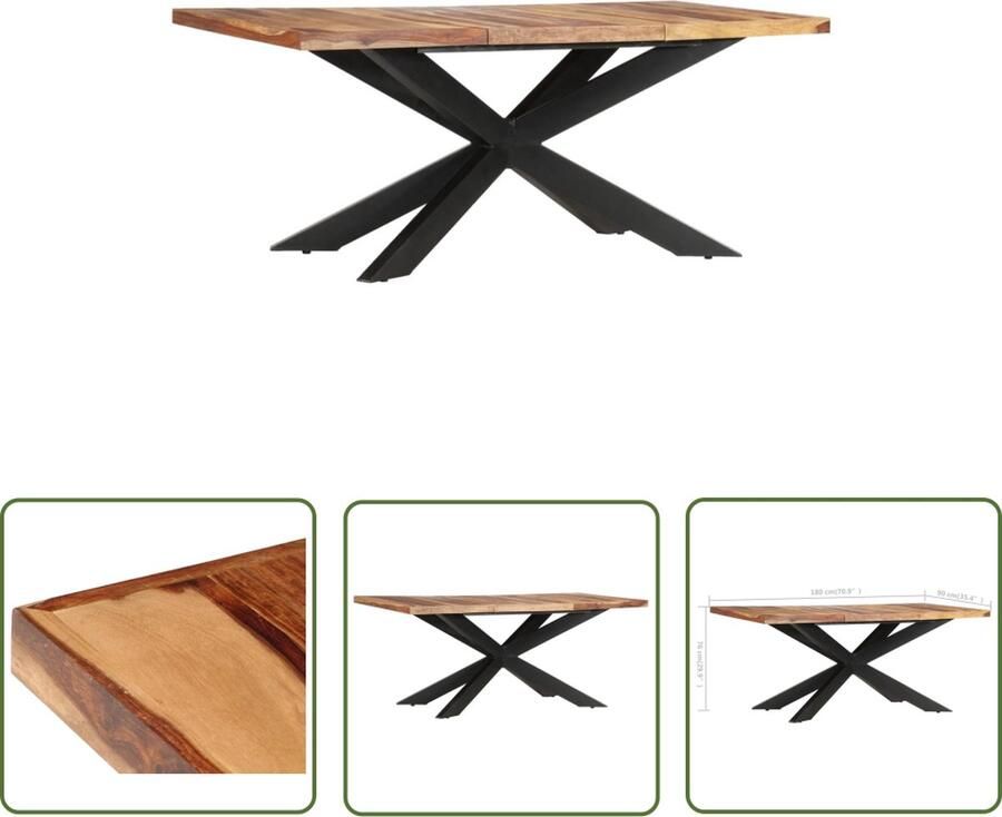 The Living Store Eetkamertafel Sheeshamhout 180 x 90 x 76 cm Industrieel ontwerp Eetkamertafel Sheeshamhouten Tafel Industriele Tafel Salontafel Vintage Tafel - Foto 2