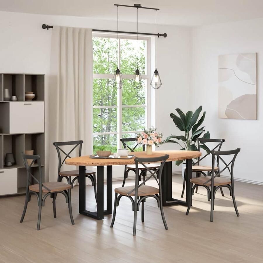 VidaXL Eettafel 220x100x74 cm Ovaal Massief Eikenhout Eetkamertafel Eikenhouten Tafel Ronde Tafel Grote Tafel Moderne Tafel