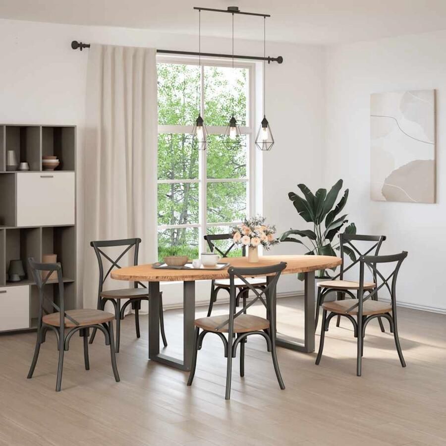 The Living Store Eettafel 220x100x74 cm ovaal massief eikenhout lichtbruin Eetkamertafel Eikenhouten Tafel Grote Tafel Massief Eikenhout Oval Tafel