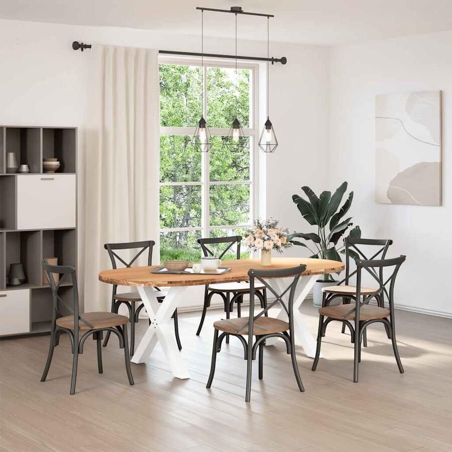 The Living Store Eettafel 220x100x74 cm ovaal massief eikenhout lichtbruin Eetkamertafel Houten Tafel Salontafel Oak Wood Massief Hout