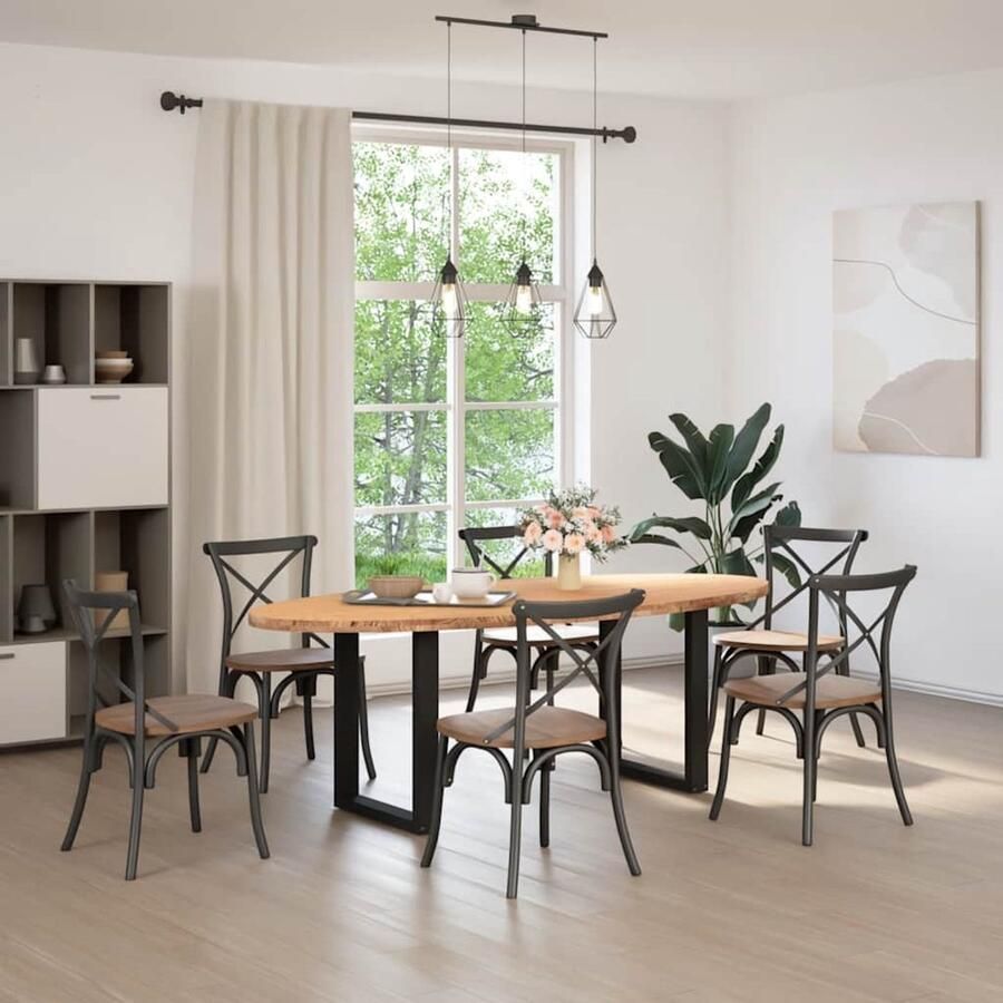 The Living Store Eettafel 220x100x74 cm ovaal massief eikenhout lichtbruin Eettafel Houten Eettafel Eikentafel Salontafel Diningtable