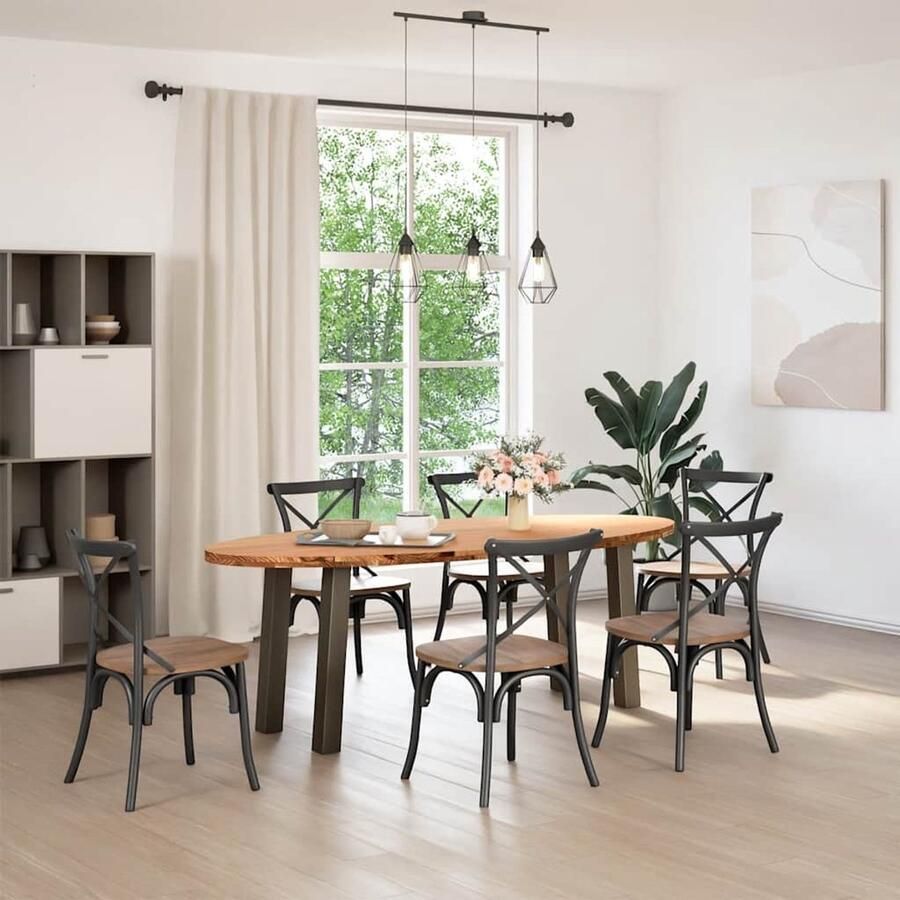 The Living Store Eettafel 220x100x74 cm ovaal massief eikenhout lichtbruin Eettafel Houten Tafel Eikentafel Salontafel Diningtable