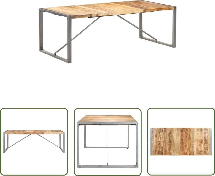 The Living Store Eettafel 220x100x75 cm massief ruw mangohout Eetkamertafel Mangohout Industriële Tafel Industriële Meubels Salontafel