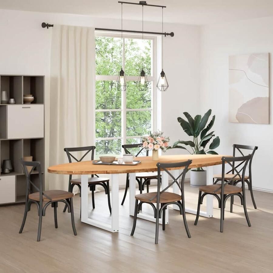 The Living Store Eettafel 280x120x74 cm ovaal massief eikenhout lichtbruin Eetkamertafel Houten Tafel Oak Wood Tafel Ronde Tafel Grote Eetkamertafel