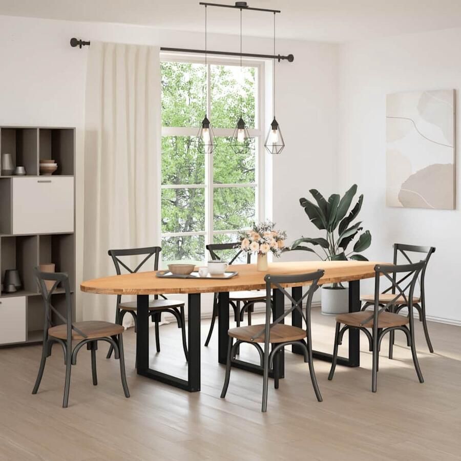 VidaXL Eettafel 280x120x74 cm ovaal massief eikenhout lichtbruin Eettafel Eettafels Eetkamertafel Keukentafel