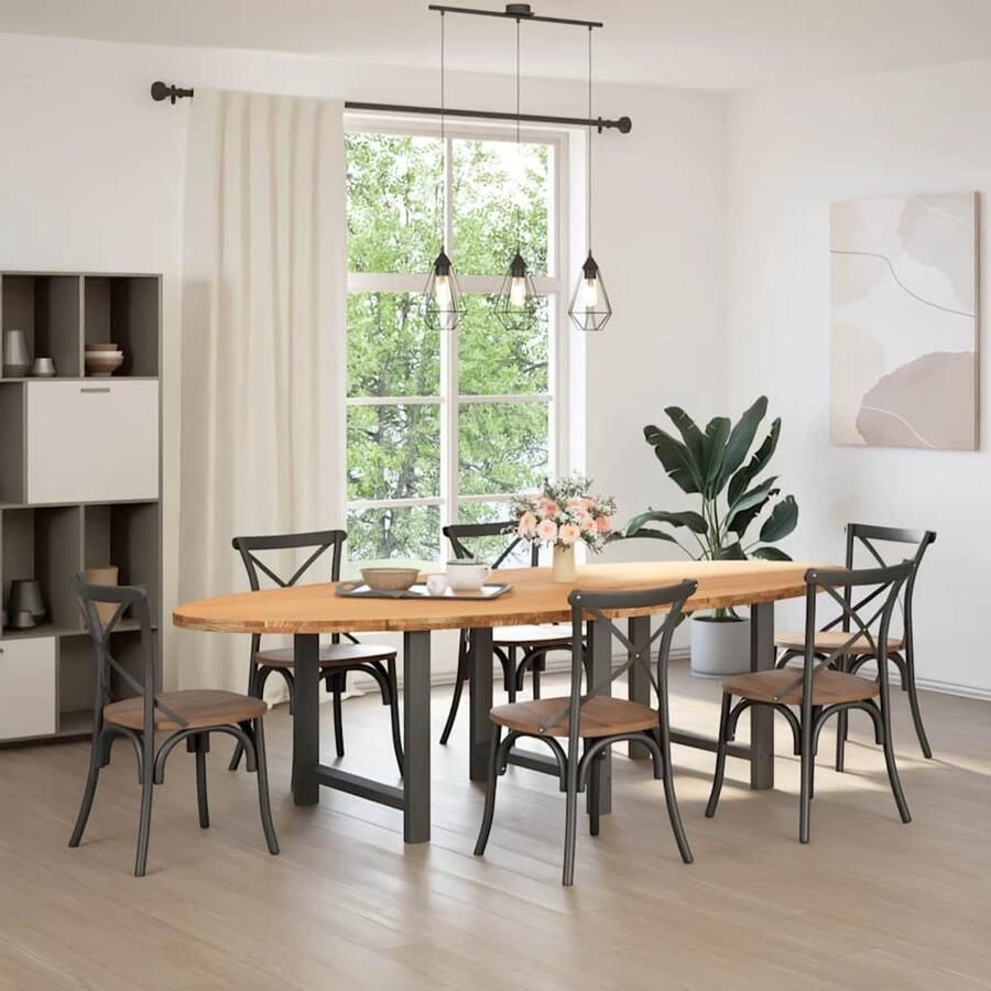 The Living Store Eettafel 280x120x74 cm ovaal massief eikenhout lichtbruin Eetkamertafel Eikenhouten Tafel Ronde Tafel Ovale Tafel Salontafel