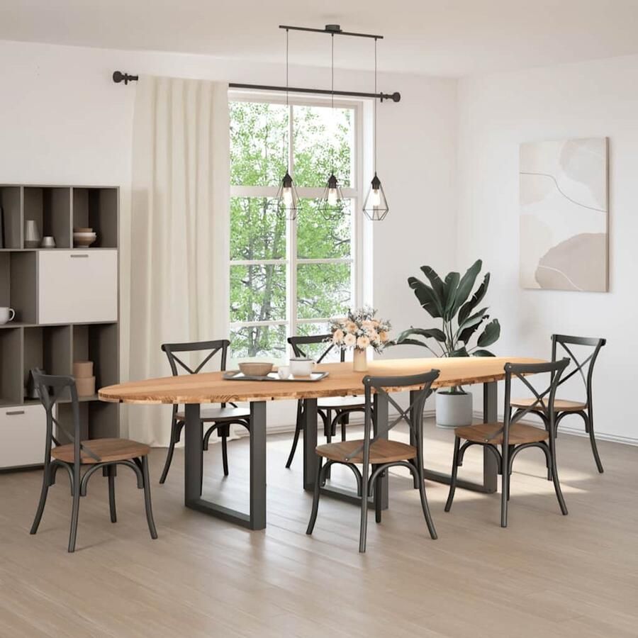 The Living Store Eettafel 320x120x74 cm ovaal massief eikenhout lichtbruin Eetkamertafel Eikenhouten Tafel Lange Tafel Ruime Tafel Solide Tafel