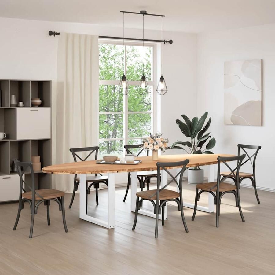 The Living Store Eettafel 320x120x74 cm ovaal massief eikenhout lichtbruin Eetkamertafel Houten Tafel Oak Wood Tafel Ronde Tafel Grote Tafel