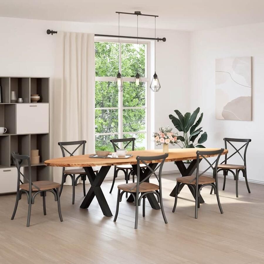 The Living Store Eettafel 320x120x74 cm ovaal massief eikenhout lichtbruin Eetkamertafel Houten Tafel Oak Wood Tafel Grote Eetkamertafel Massief Eiken Tafel