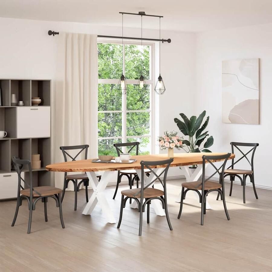 The Living Store Eettafel 320x120x74 cm ovaal massief eikenhout lichtbruin Eetkamertafel Eikenhouten Tafel Ronde Tafel Lange Tafel Salontafel