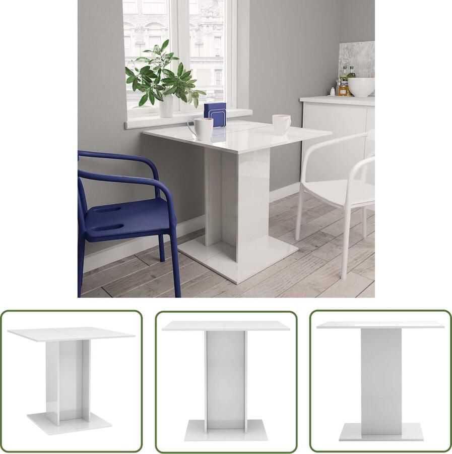 The Living Store Eetkamertafel Hoogglans wit 80 x 80 x 75 cm Spaanplaat Eetkamertafel Eettafel Salontafel Houten Tafel Witte Tafel - Foto 2