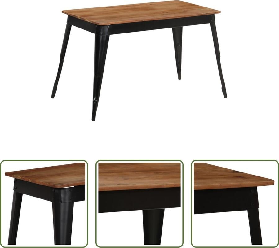 The Living Store Eettafel 120x60x76 cm massief acaciahout en staal Eetkamertafel Acacia Houten Tafel Landelijke Tafel Vintage Tafel Industriele Tafel - Foto 2