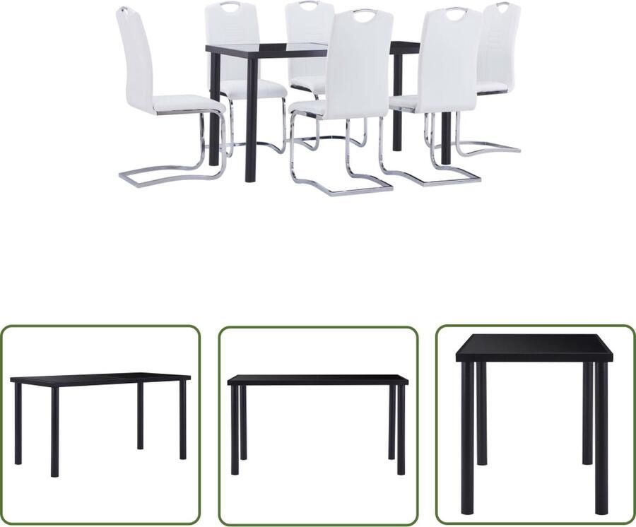 The Living Store Eettafel Eetstoelen Tafel- 140x70x75 cm Stoelen- 42x52x100 cm Zwart gehard glas en metaal Wit kunstleer en staal Gemakkelijk te monteren Eetkamerset Eettafel Eetkamerstoelen Salontafel Keukenmeubel