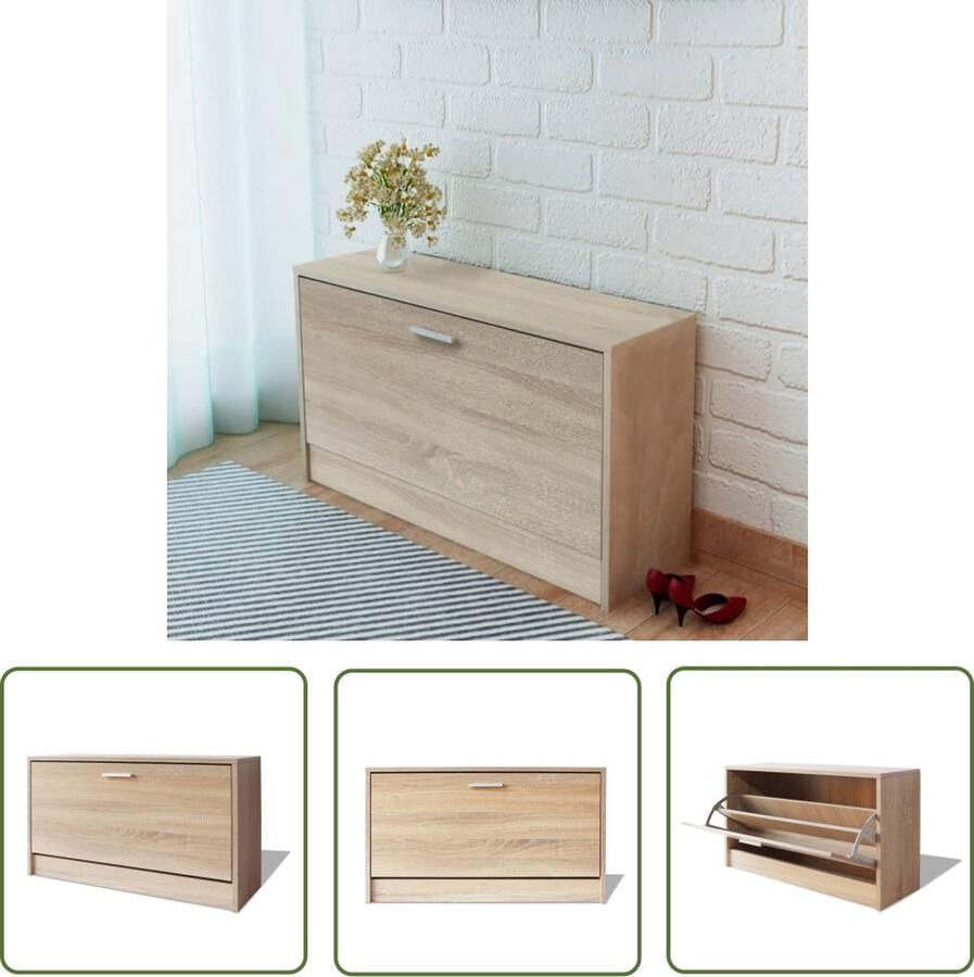 The Living Store Schoenenopbergbank 80x24x45 cm eikenkleurig Schoenenbank Bank Entreebank Meubilair Houten Bank - Foto 2
