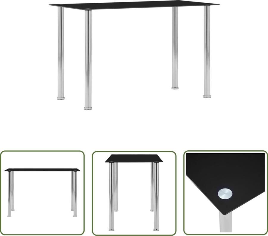 The Living Store Eettafel Glazen tafelblad 120x60x75cm Zwart Eetkamertafel Zwarte Eettafel Ronde Eettafel Glas Tafellaag Metalen Onderstel - Foto 2