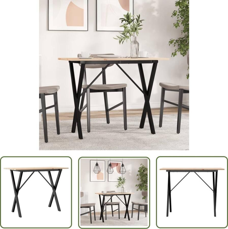 The Living Store Eettafel X-frame 100x50x75 cm massief grenenhout en gietijzer Eettafel Houten Tafel Grenenhouten Tafel Landelijke Tafel Vintage Tafel - Foto 2