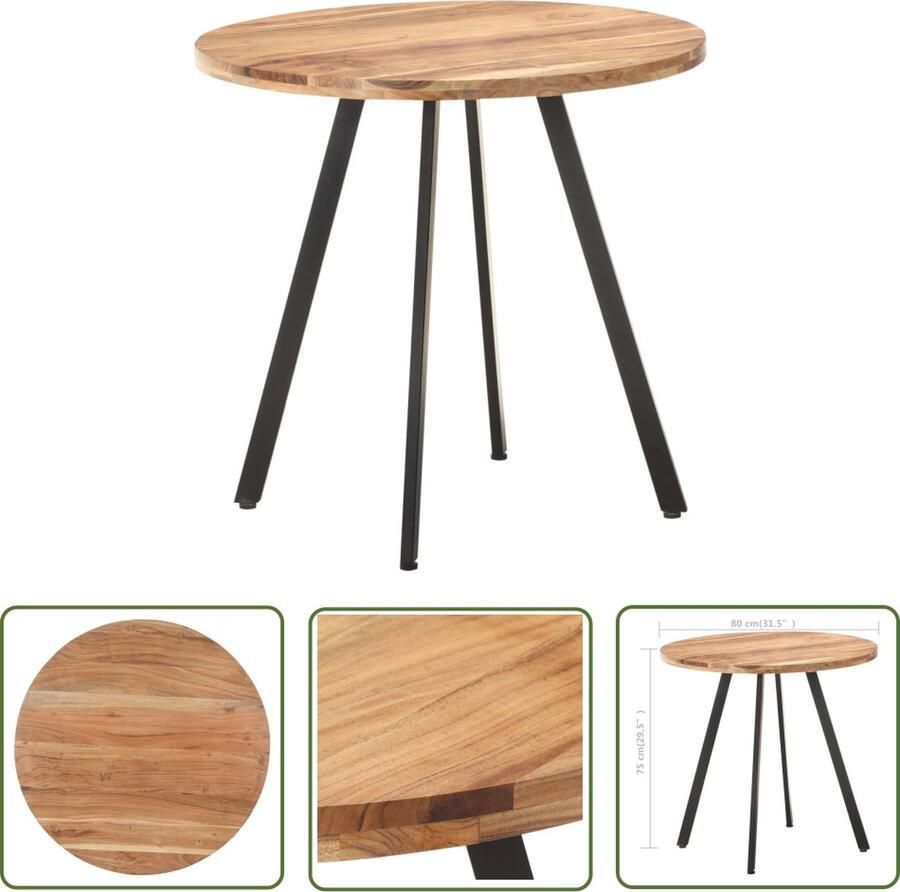 The Living Store Eettafel IndustriÃle Look Massief acaciahout 80 x 75 cm Eettafel Industrieel Acacia Tafellaar Ronde Eettafel Salontafel Eetkamerstoel - Foto 3