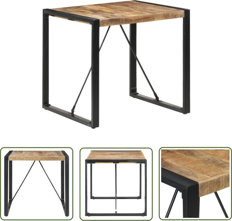 The Living Store Eettafel Industriële Stijl Hout 80 x 80 x 75 cm Ruw mangohout - Foto 2
