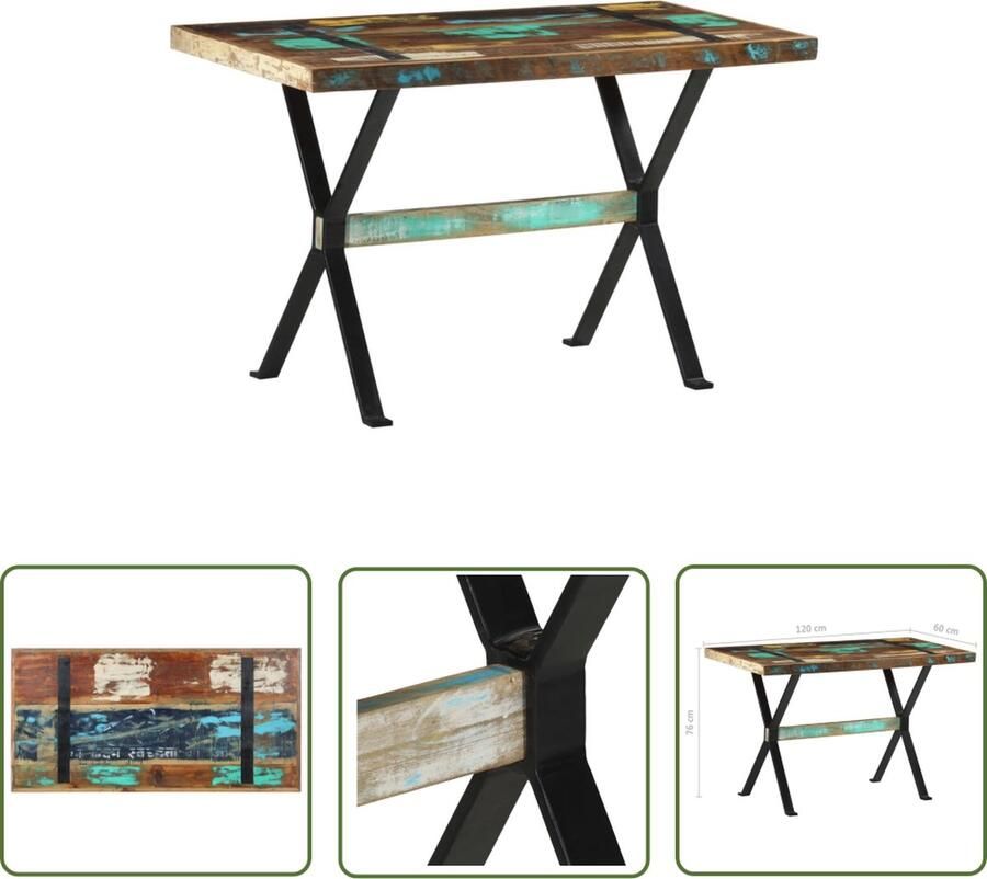 The Living Store Eettafel IndustriÃle Stijl 120x60x76 cm Massief gerecycled hout met zwarte poedercoating Industriele Eettafel Industrieel Vintage Eettafel Herbruikt Hout Eettafel Unieke Eettafel - Foto 2