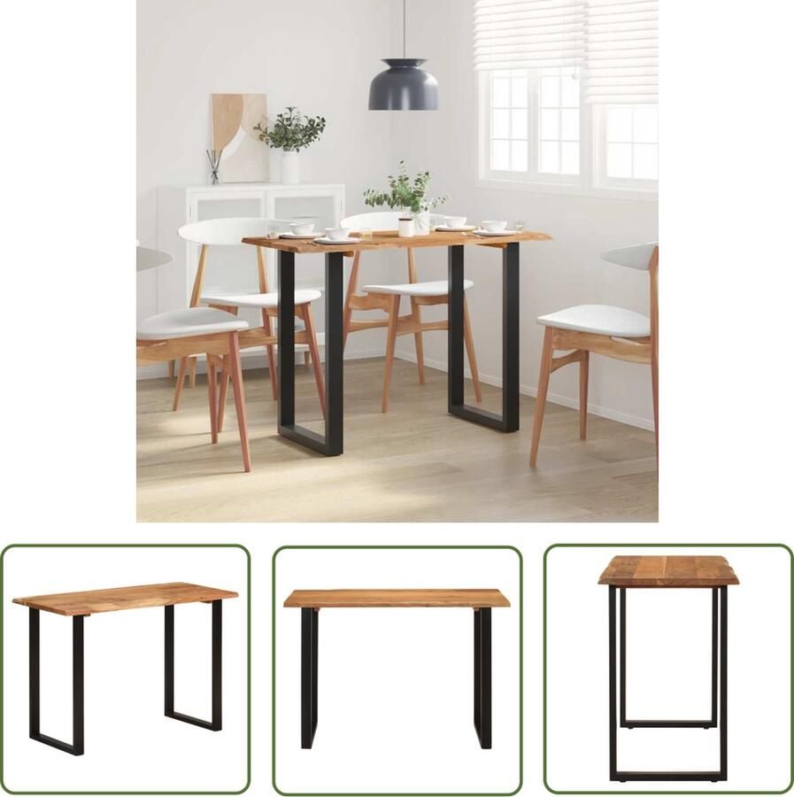 The Living Store Eettafel Massief Acaciahout 110 x 50 x 76 cm Levendige vormen en randen Eetkamertafel Acacia Tafellaag Industrie Style Salontafel Vintage Tafel - Foto 2