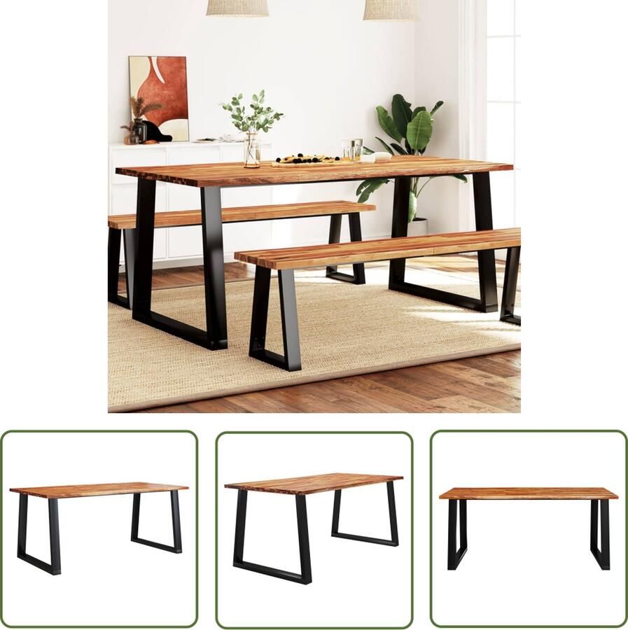 The Living Store Eettafel met natuurlijke rand 180x90x75 cm massief acaciahout Eetkamertafel Acacia Houten Tafel Massief Houten Tafel Eettafel Bruin Industrieel Design - Foto 2