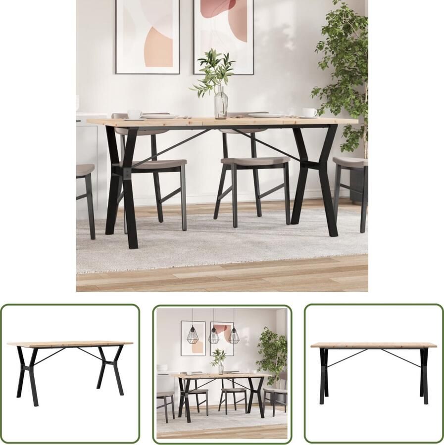 The Living Store Eettafel Y-frame 140x80x75 5 cm massief grenenhout en gietijzer Eetkamertafel Houten Tafel Grenenhouten Tafel Y-vormig Tafels Design Tafel - Foto 2