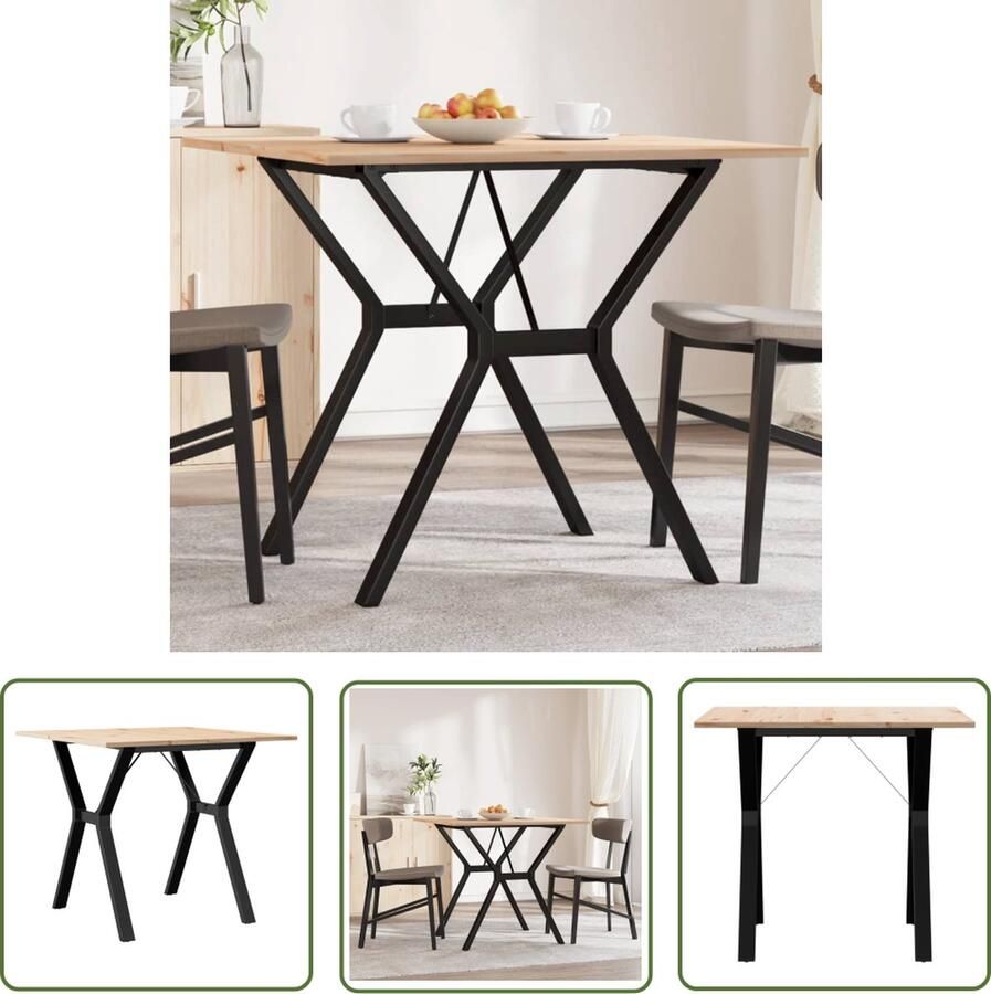 The Living Store Eettafel Y-frame 90x90x75 cm massief grenenhout en gietijzer Eetkamertafel Houten Tafel Grenenhouten Tafel Landelijke Tafel Vintage Tafel - Foto 2