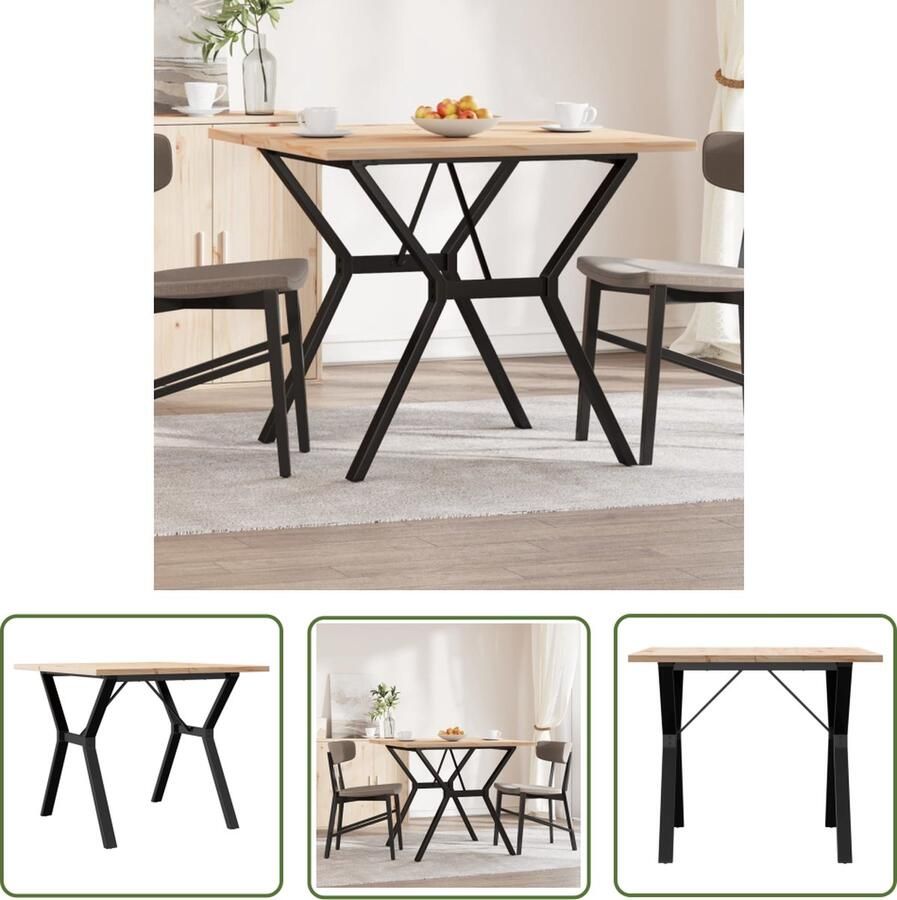 The Living Store Eettafel Y-frame 90x90x75 5 cm massief grenenhout en gietijzer Eettafel Houten Eettafel Granenhouten Eettafel Ronde Eettafel Salontafel - Foto 2