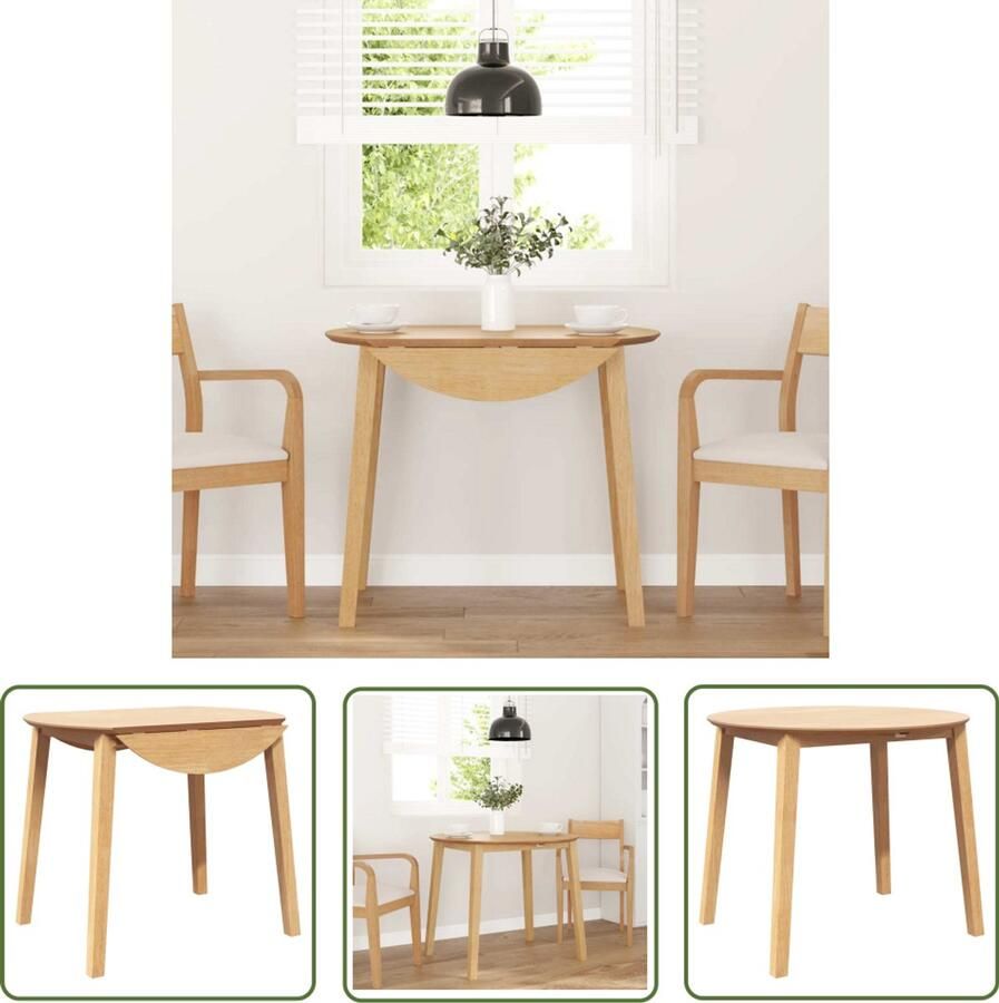 The Living Store Eettafel massief hout naturel rubber Eetkamertafel Houten Tafel Klaptafel Multifunctionele Tafel Salontafel