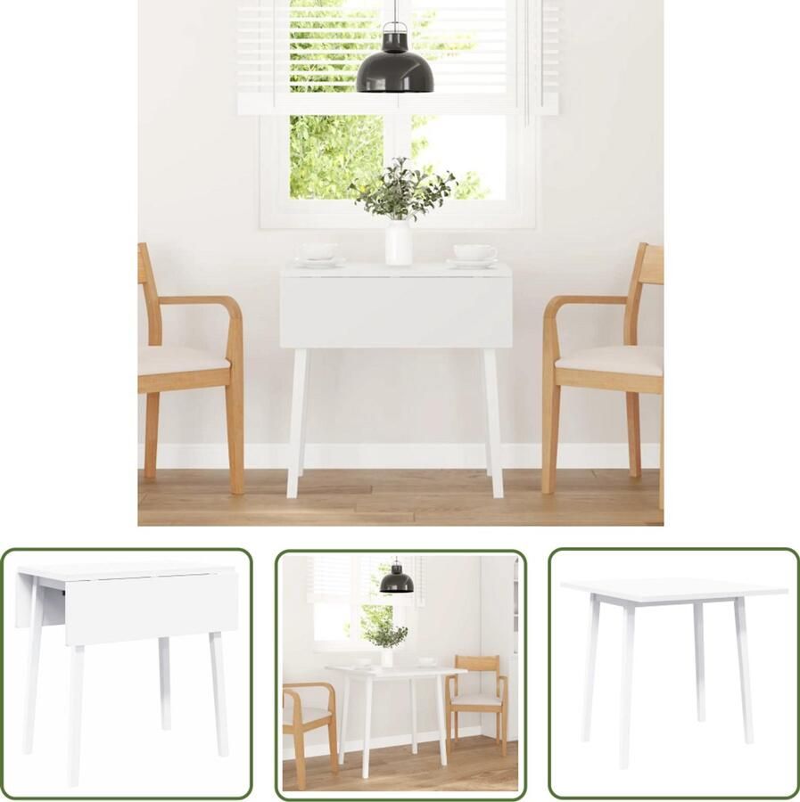 The Living Store Eettafel massief hout wit rubber Eetkamertafel Houten Tafel Witte Tafel Uitklapbare Tafel Salontafel