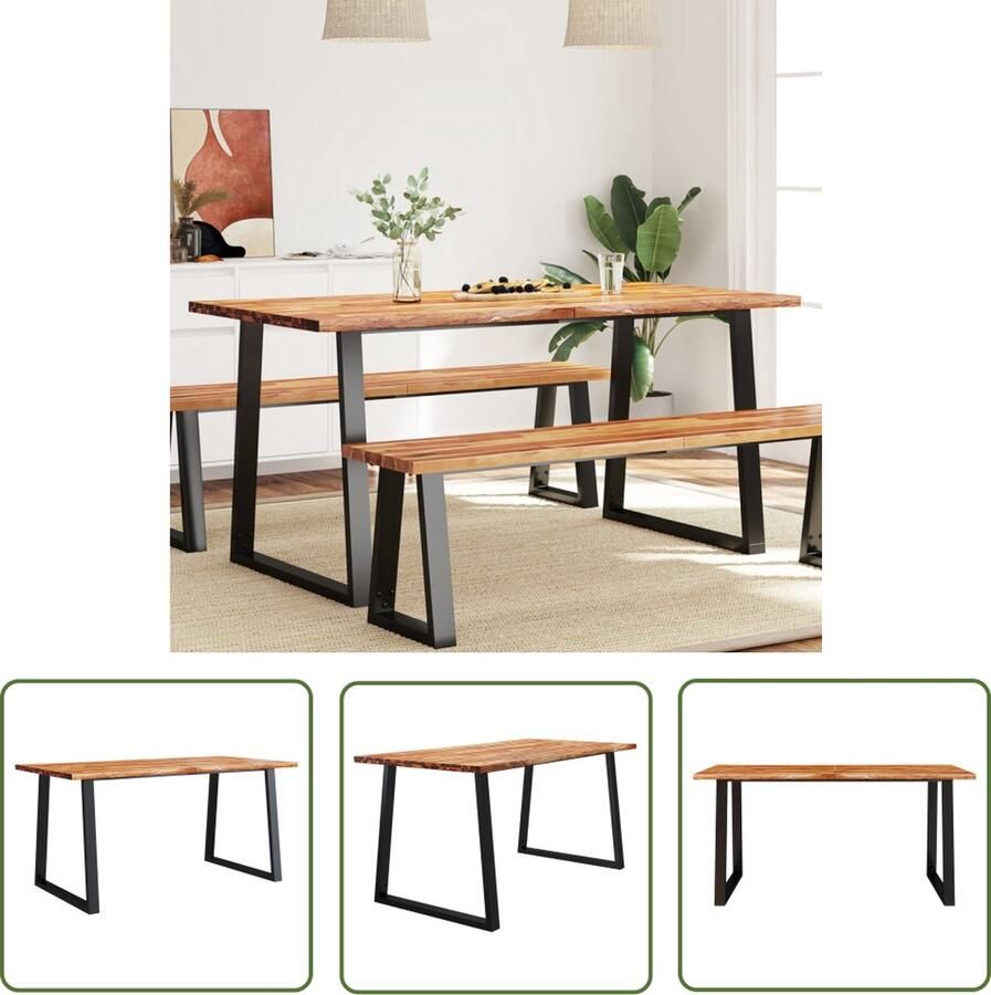 The Living Store Eettafel met natuurlijke rand 160x80x75 cm massief acaciahout Eettafel Acacia Houten Eettafel Industrieel Eethoek Salontafel Eetkamer Meubilair