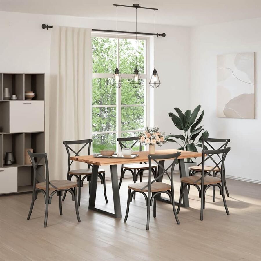 The Living Store Eettafel met natuurlijke rand 180x80x74 cm massief eikenhout Eettafel Houten Tafel Eikentafel Salontafel Diningtable