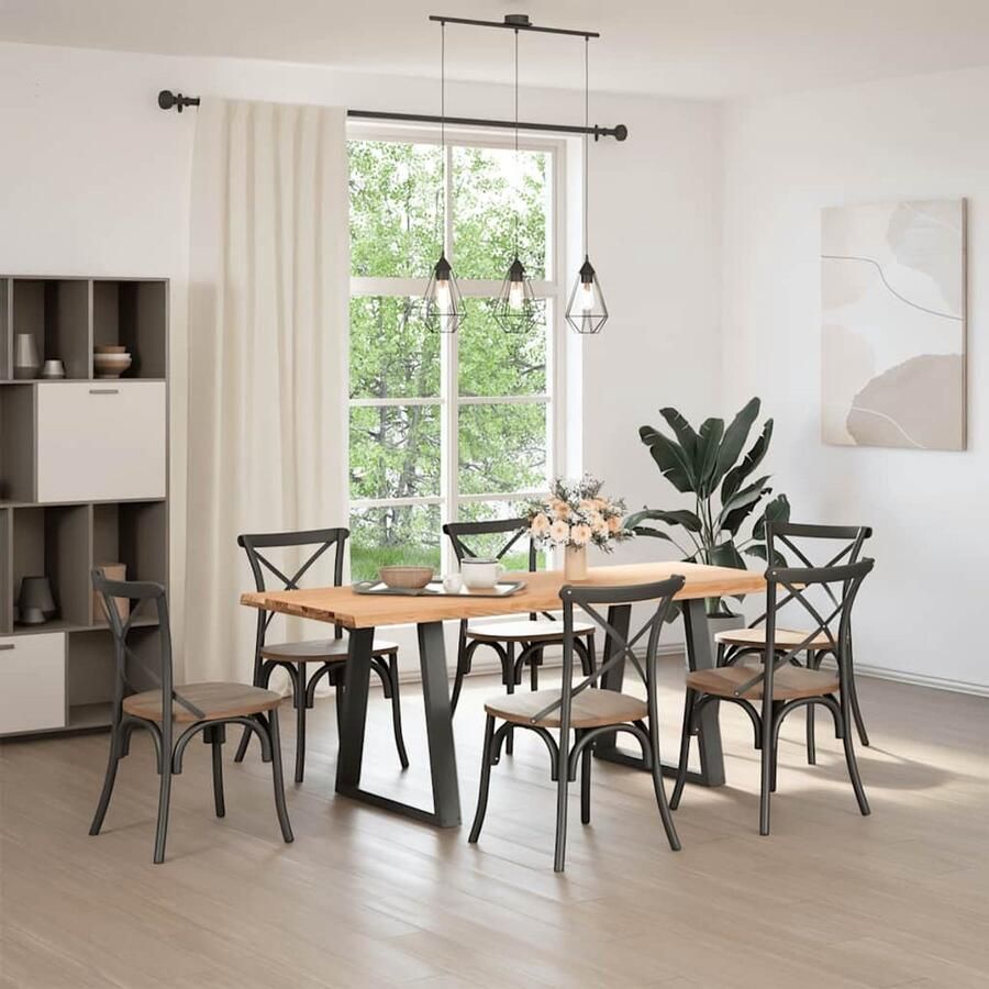 The Living Store Eettafel met natuurlijke rand 200x80x74 cm massief eikenhout Eetkamertafel Eikenhouten Tafel Grote Eettafel Salontafel Diningtable