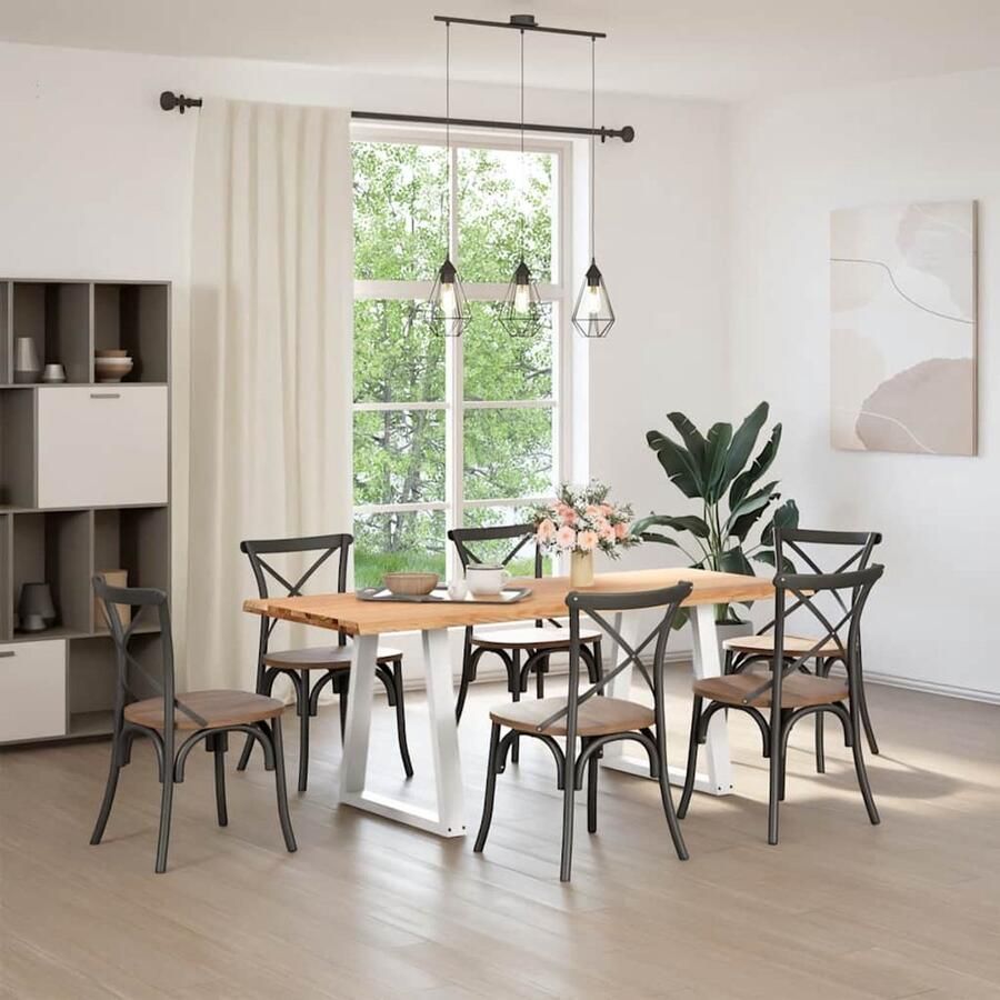 The Living Store Eettafel met natuurlijke rand 200x80x74 cm massief eikenhout Eetkamerset Eettafel Massief Hout Eikenhouten Tafel Grote Eettafel Landelijke Eettafel