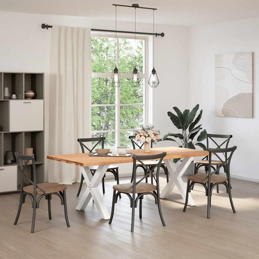 The Living Store Eettafel met natuurlijke rand 220x100x74 cm massief eikenhout Eetkamertafel Eikenhouten Tafel Salontafel Grote Tafel Stalen Tafelpoten