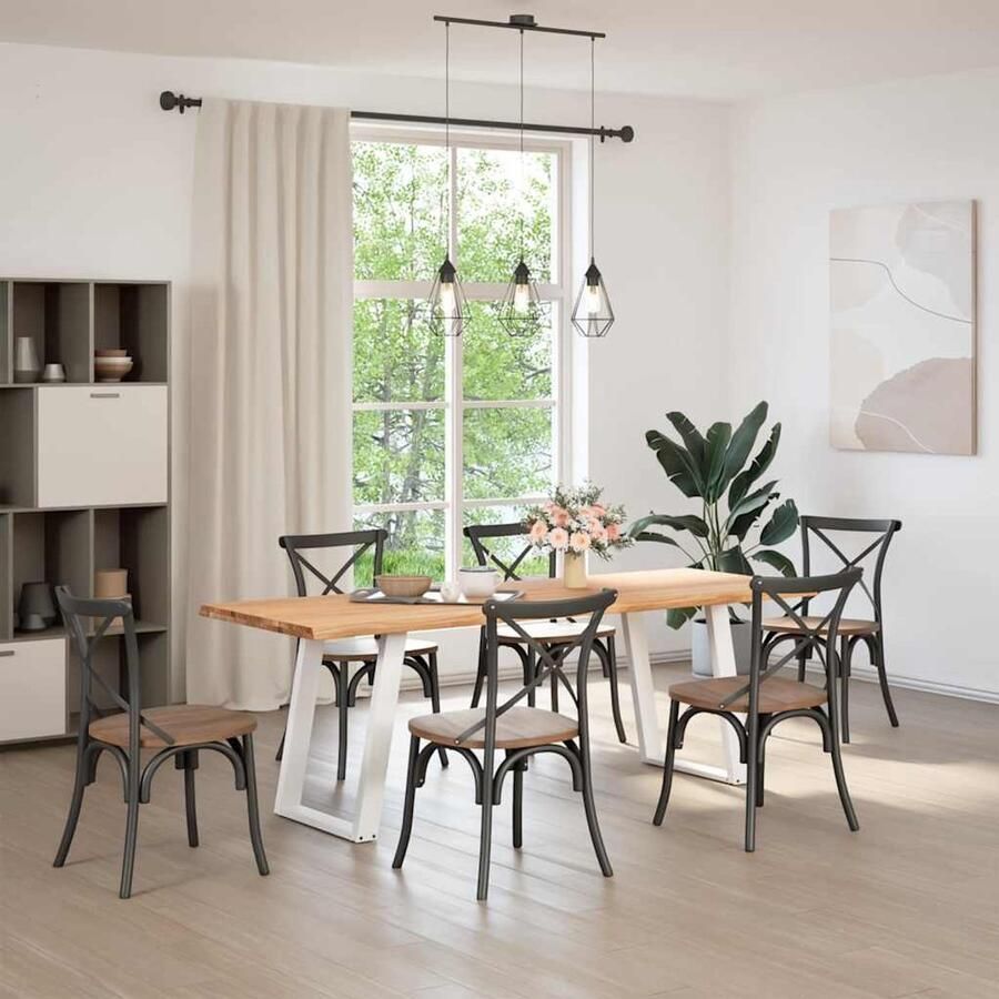 The Living Store Eettafel met natuurlijke rand 220x80x74 cm massief eikenhout Eetkamertafel Eikenhouten Tafel Salontafel Grote Tafel Moderne Tafel