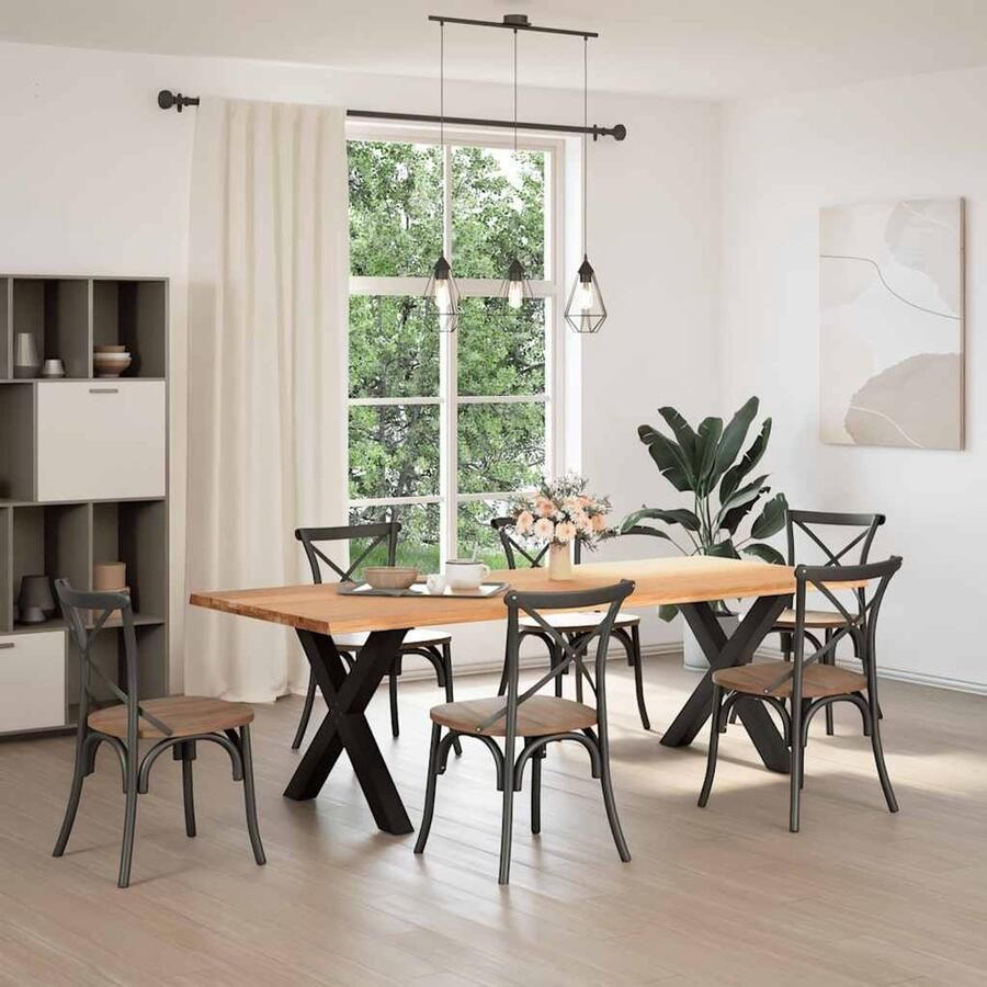 The Living Store Eettafel met natuurlijke rand 240x100x74 cm massief eikenhout Eetkamertafel Eikenhouten Tafel Grote Eettafel Solide Tafel Design Tafel