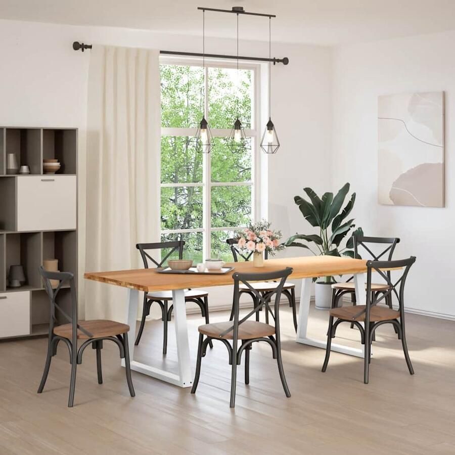 The Living Store Eettafel met natuurlijke rand 240x100x74 cm massief eikenhout Eetkamertafel Eikenhouten Tafel Salontafel Diningtable Massief Eikenhout