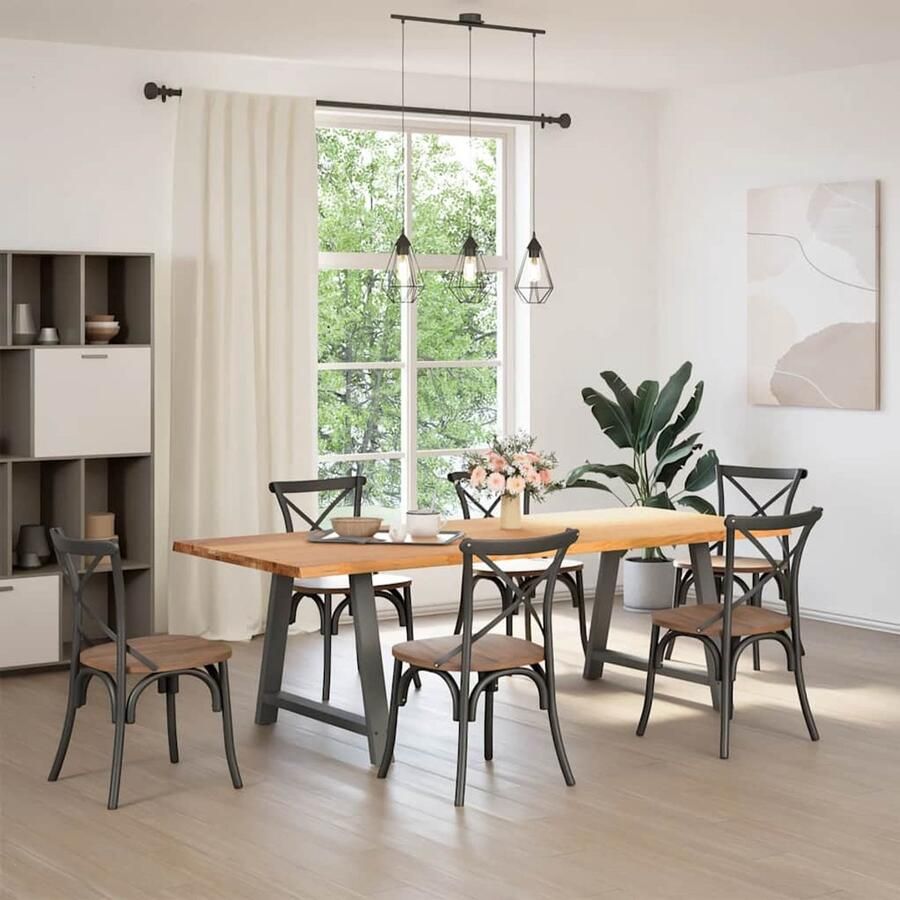 The Living Store Eettafel met natuurlijke rand 240x100x74 cm massief eikenhout Eetkamertafel Houten Tafel Oak Wood Dining Table Massief Eiken Tafel Grote Eetkamertafel