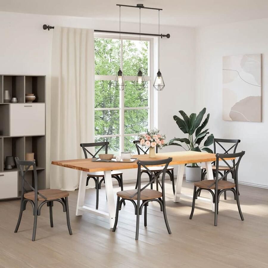 The Living Store Eettafel met natuurlijke rand 240x100x74 cm massief eikenhout Eetkamertafel Eikenhouten Tafel Grote Eettafel Rechte Eettafel Salontafel