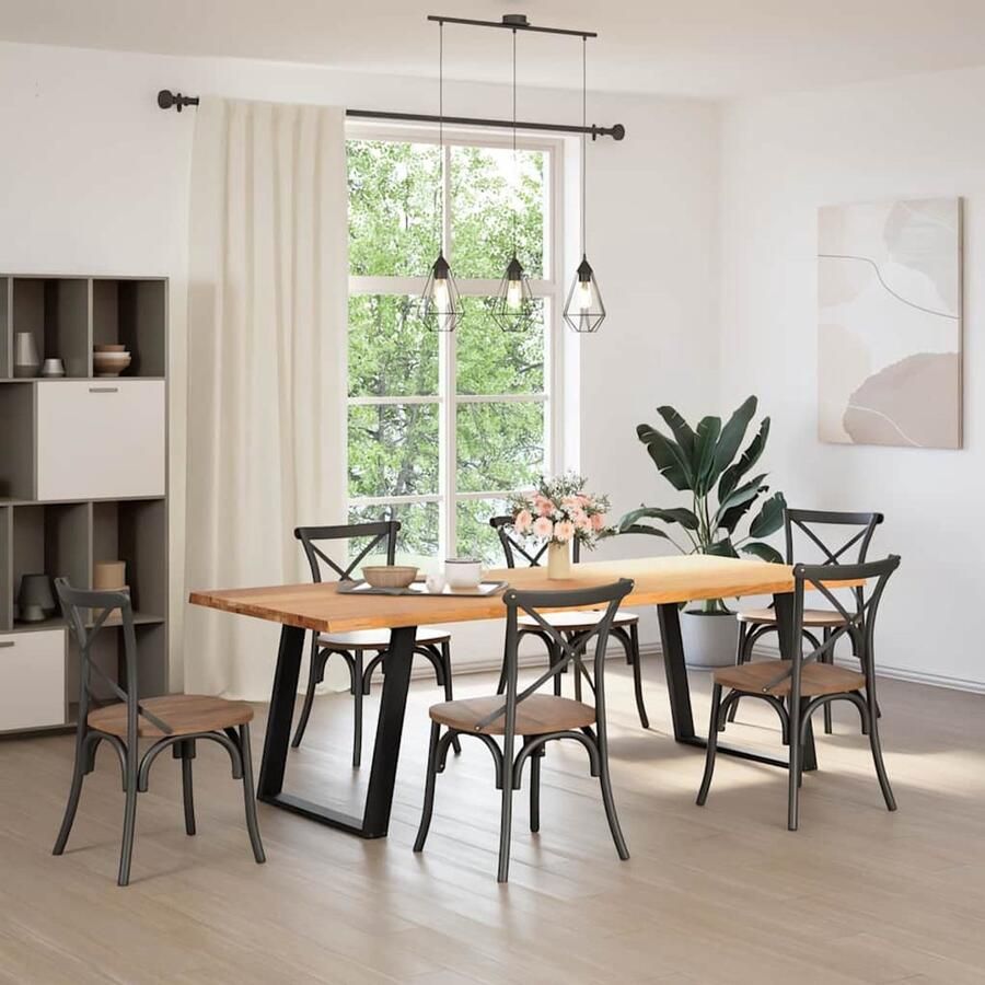 The Living Store Eettafel met natuurlijke rand 240x100x74 cm massief eikenhout Eetkamertafel Houten Tafel Oak Wood Tafel Massief Hout Tafel Grote Eetkamertafel