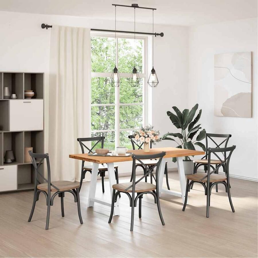 The Living Store Eettafel rechthoekig 180x80x74 cm massief eikenhout lichtbruin Eettafel Houten Tafel Salontafel Diningtable Keukenmeubilair